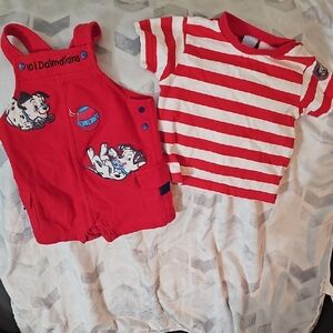 Red 101 Dalmatians Overalls and Striped Shirt Set